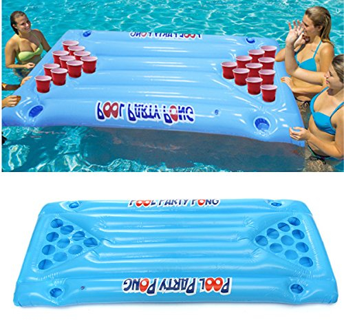 KINGDUO PVC Inflatable Beer Pong Ball Table Water Floating Raft Lounge Pool Drinking Game 24 Cups Holder