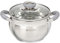 Daniks Modern Faitout Inox 20 cm 4 L, Casserole avec Couvercle en Verre, Tous Feux y Compris Induction, Poignées en Silicone, Échelle de Mesure, Argent