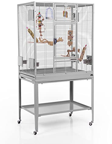 Montana Cages | Premium Vogelkäfig Madeira Single Vogelkäfig für Finken, Sittiche, erweiterbar, 4 Lenkrollen, 4 Edelstahlnäpfe, AVILON Pulverbeschichtet, Platinum Edition, ca. 86 x 56 x 158cm