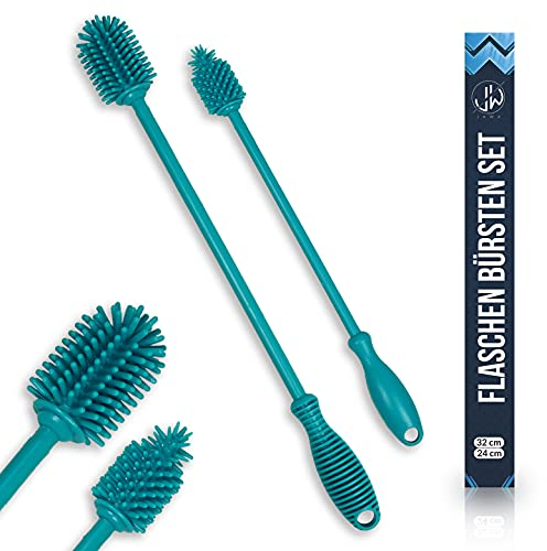 JAWAonline Rinse Brush Set 32cm y 24cm - Cepillo para Botellas Silicona Suave y sin arañazos - Cepillo Limpia Botellas Flexible - Cepillo Limpiador para Botellas Pequeñas y Grandes