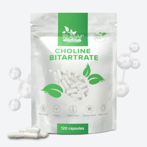 Choline Bitartrate 700 mg – 120 Capsules – High Strength Choline Supplement for Memory, Focus & Brain Health – Non-GMO, Gluten-Free – Made in EU – Raw Powders
