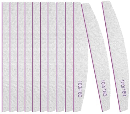 12PCS Professional Nail Files Double Sided Emery Board 100/180 Grit Washable Nail Files, Fingernail Buffering Files Manicure Tools Nail Styling Tools Pet Grooming Tools