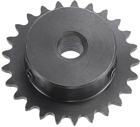 sourcing map 25 Tooth Roller Sprocket B Type, #25 Chain, Single Strand 1/4 Pitch, 10mm Bore Black Oxide C45 Carbon Steel with Set Screws for ISO 04C