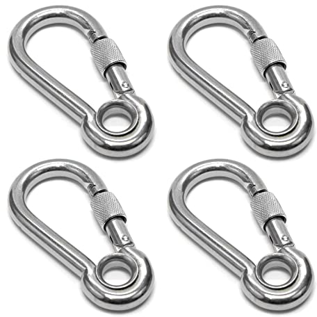 PRIOstahl Karabiner Karabinerhaken mit Sicherheitsmutter und Kausche - 4 x 40mm x 4 Stück mit Schraubsicherung Verbindungsglied Schraubkarabiner