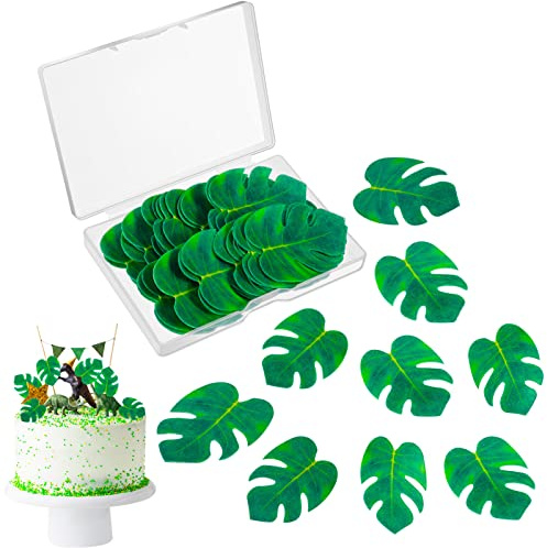Fuyamp 48pcs Edible Monstera Leaf Cupcake Toppers,Cupcake Toppers Palm Leaf Cake Toppers,Tropical Monstera Leaves Cake Decoration for Summer Hawaii Theme Jungle Party | Tropical Monstera Leaves Cake Decoration for Summer Hawaii Theme Jungle Party