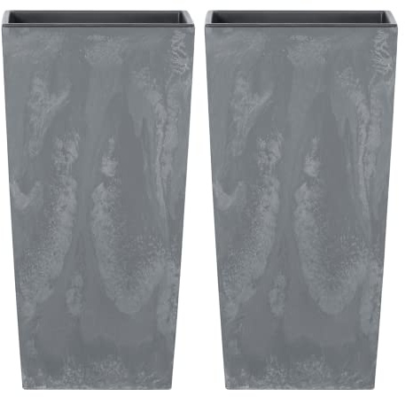 URBNLIVING 2 macetas cuadradas altas con efecto de hormigón, para interiores y exteriores, jardín, patio, color gris