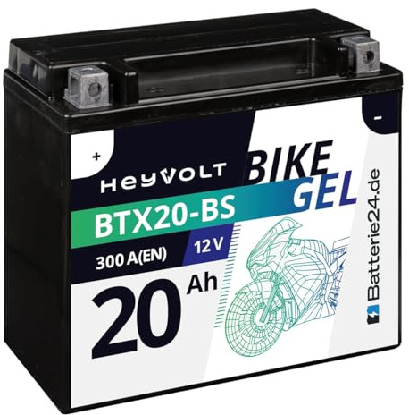 HeyVolt Motorradbatterie 12V 20Ah BTX20-BS GEL | YTX20-BS