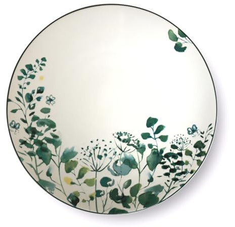 Médard de Noblat - Assiette plate - D27 cm - Oxalis - Grès - Lot de 6 - Blanc et Vert