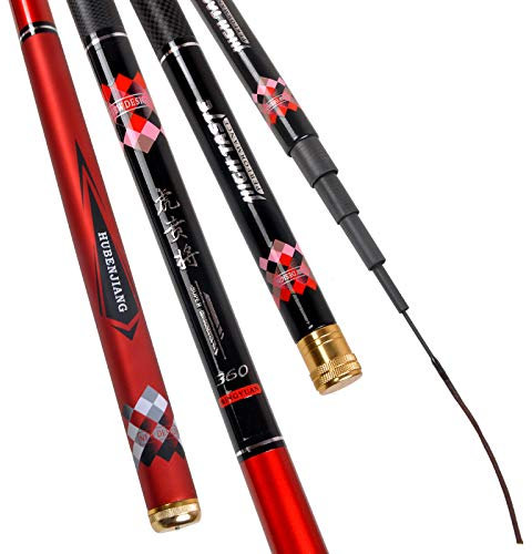 Angelrute 1/9 Power Super Hard Angelrute 3.6M-6,3 Mio. Kohlenstoff-Teleskop-Karpfen-Stabstrom-Hand-Pole-Angelzubehör (Color : Red Color, Length : 3.6m)
