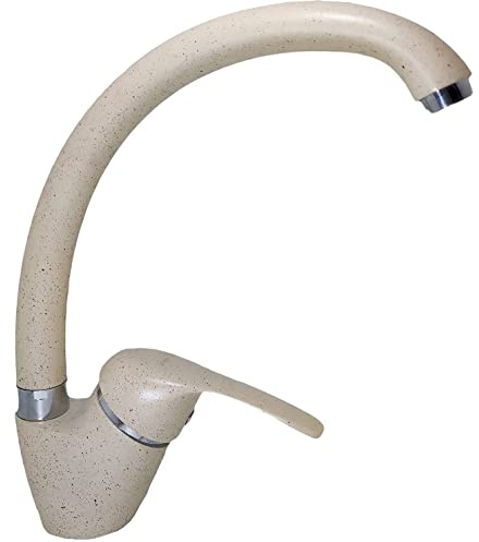 FLORENZI RUBINETTERIE Miscelatore Cucina Beige Sabbia Punti Scuri– Rubinetto Monocomando Girevole in Fragranite Effetto Granito | Design Elegante, Resistente a Graffi e Alte Temperature