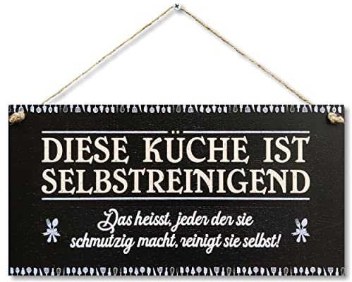 CARISPIBET Diese Küche ist selbstreinigend Heimdekorationsschilder lustige Küchenschilder Heimdeko lustige Küchenschilder Hausdekorationen Türschilder Wanddekoration 15 x 30 cm