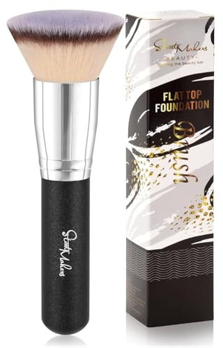 Flat Top Kabuki Foundation Brush, Makeup Brushes Foundation Brush for Liquid Makeup Blending Mineral Cream Powder Buffing Stippling Flawless Face Brush (Black)