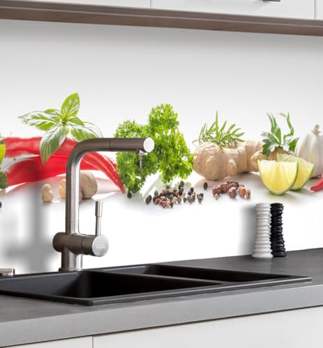 MyMaxxi Küchenrückwand selbstklebend - Matte, 0,4 mm Premium Spritzschutz Folie als günstige Alternative zu Glas, einfache Montage & leichte Reinigung - Motiv: Gewürze Gemüse 280 x 60 cm