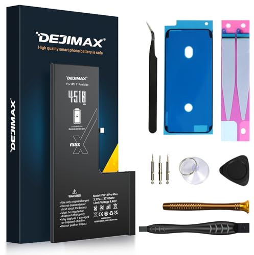 DEJIMAX Akku Reparatur-Set für iPhone 11 Pro Max | 4510 mAh große Kapazität | Ersatz-Akku mit Werkzeug-Kit, Neu 0 Zyklen Li-Ionen Polymer Akku für iPhone 11 ProMax, Hohe Leistung, Easy to Install