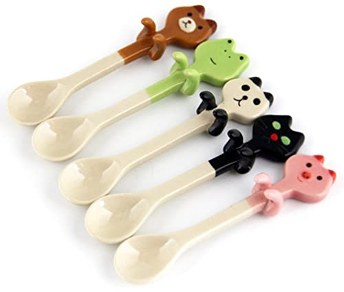 BESTonZON Kawaii Frog Shaped Ceramic Spoons, Coffee Milk Mixing Stirring Spoon, Mini Dessert Tea Spoon, Set of 1
