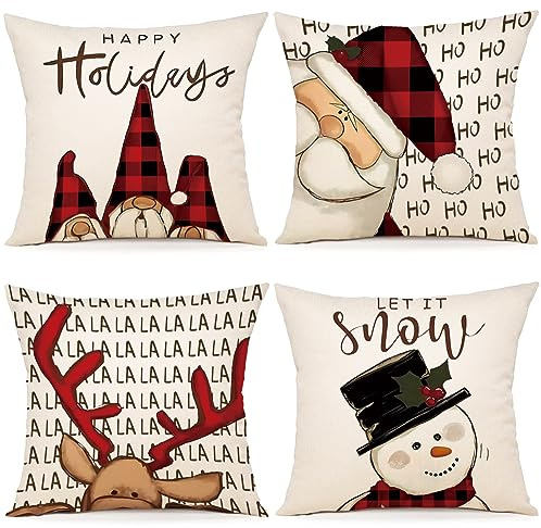 ZWJD kuddfodral jul 40 x 40 set om 4 örngott prydnadskuddar linne örngott för dekoration jul soffa sovrum soffa örngott 40 x 40 cm