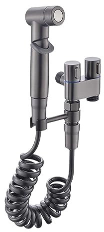 Bidet Taps, 1 in 2 Out Dual Control Valve 1 in 2 Out Washing Machine Toilet Faucet for Bidet Bathroom Grey