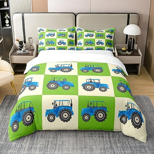 Kinder Bagger 100% Baumwolle Bettbezug,Baustelle Auto Bettwäsche Set 155x220,Ausrüstung LKW Tröster Abdeckung,Cartoon Traktor Patchwork Bett Sets mit 1 Kissenbezug Heim Raum Dekor