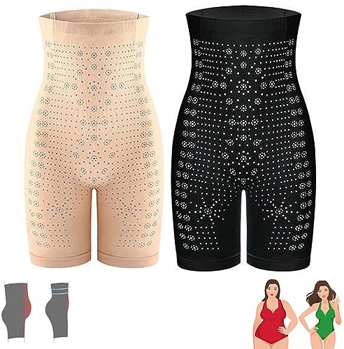 Angelslim Negative Sauerstoff Ion Fett Burning Bauch Control Detox Bodysuit, 2PCS Einzigartiger Faser Wiederherstellung Shaper (X-Large,Black+Skin)