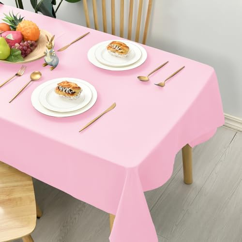 Hiasan Glatt Tischdecke Fleckenabweisend Tischtuch mit Lotuseffekt Leicht Wasserabweisend Tischwäsche, 140x220cm, Rosa
