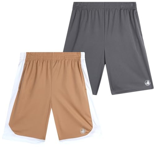 Body Glove Boys Athletic Shorts - 2 Pack Performance Moisture Wicking Active Boys Shorts for Basketball Gym with Pockets, Size 18, Grey/Khaki