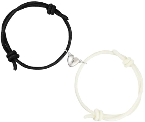 REQAG 2 Stück Herz Magnet Paare Armbänder,Pärchen Armband Magnetische Gegenseitige Anziehung Seil Geflochtene Freundschaftsarmband Geschenk Partner Armbänder Armbänder Mit Herz Für Damen Herren