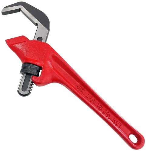 Socpuro 9-1/2 Inch Offset Hex Adjustable Pipe Wrench, CR-V Hook Jaw, 1-1/8 to 2-5/8 Inches