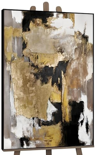 YS-Art Luxus Abstrakt Acryl Gemälde auf Leinwand Goldfragmente handgemalt Wandbild Wohnzimmer modernes Wohndekor Bilder echtes Kunstwerk 140x100 cm