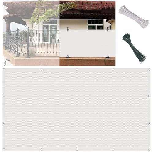 Balkonverkleidung Sichtschutz 50 x 750 cm HDPE 185 G/M² Uv-Schutz Leicht Transparent Balkon Sichtschutz Seitlich mit Ã–Sen, Kabelbinder Und Kordel für Balkon Garten im Freien, WeiÃŸ