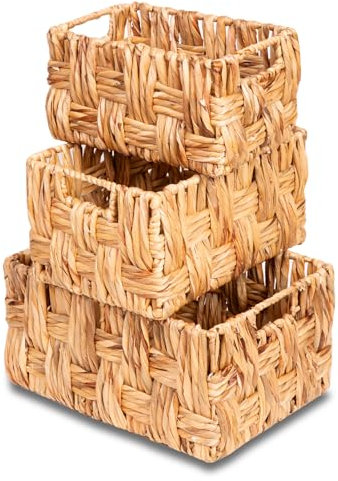 JOSEPHINA PARXX TWO 3er Set Körbe, drei Größen bis 29x40cm, Aufbewahrungskorb geflochten, Aufbewahrungsbox, Geschenkkorb, Korb geflochten Bad, Körbe Aufbewahrung, Naturfarben - besonderes Design