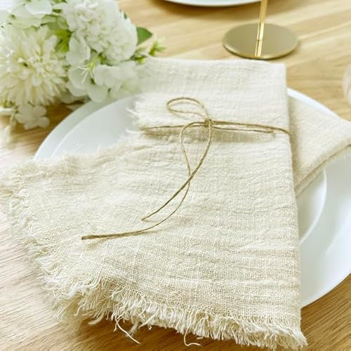 Servietten-Set, 32 x 32 cm, elfenbeinfarben, Gaze, Baumwolle, wiederverwendbar, Hochzeit, Party, Weihnachten, Tischdekoration, Vintage-Stil, Stoffservietten
