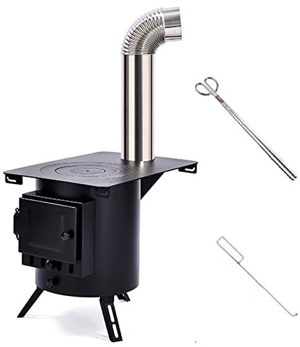 Estufa de leña, Kit de Chimenea de Estufa de leña Redonda Negra, Calentador portátil de Estufa de leña para Acampar, para Carpas al Aire Libre, Viajes, Picnic, Barbacoa, calefacción del hoga