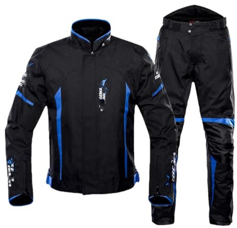 Motorradjacke für Herren, reflektierend, beschichtet, Motorradjacke + Hose, Reiten, Rennen, Motorradbekleidung, Motorradanzug, 1702-Blauer Anzug, M