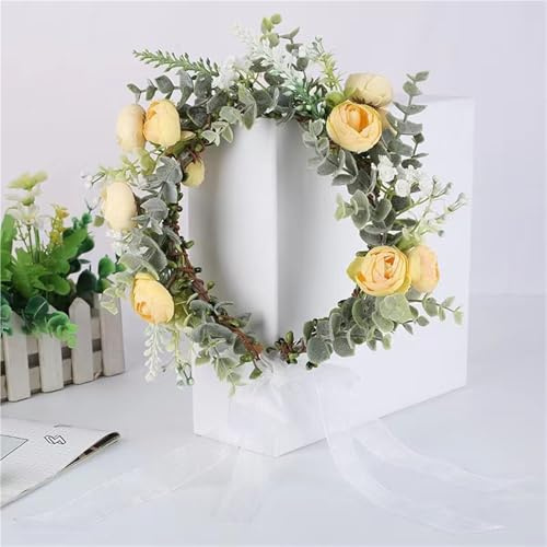 Fascia per capelli regolabile con fiori, ghirlanda floreale, corona con nastro, per matrimoni, addio al nubilato, festival, feste, Deco(giallo)