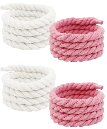 ChauLanBow 2 Paar Rope Laces, Dicke Schnürsenkel,Dicke Rope,Schnürsenkel 150CM, 8MM Rund, Schuhbänder Rosa und Weiß, Chunky Laces DIY Schuhbänder,Fat Laces für Air Force 1,Turnschuhe
