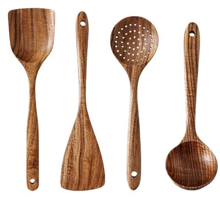 Utensilios de cocina de madera - Juego de herramientas de cocina antiadherentes de primera calidad | Cucharas y espátulas de madera resistentes al calor, juego de utensilios de cocina ecológicos,