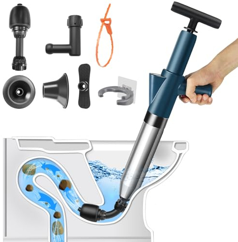 LightingWill Hochdruck-WC-Saugglocken-Set, WC-Entsperrer, strapazierfähig, mit einem Halter und 4 austauschbaren Köpfen, WC-Entriegelungswerkzeuge zum Entsperren von WC, Badewanne, Dusche, Bodenablauf