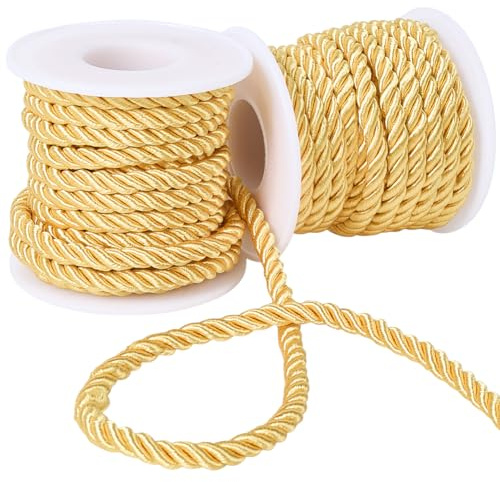CABODYALS 2 rotoli 5mm Dorato Poliestere Intrecciato Cordone Elastico Handfast Intrecciato Decorativo Natale Vintage Spago Filo Af to Raso Nylon Artigianato Intrecciato Cordone per Cucire Creazione Ar