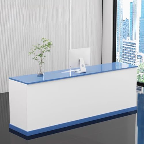 GUQASDV Empfangstresen für Praxis, Reception Table, Reception Desk Salon, Bürotheke Reception Tisch für Supermärkte, Bekleidungsgeschäfte, Restaurants(White+Light Blue,1.4m)