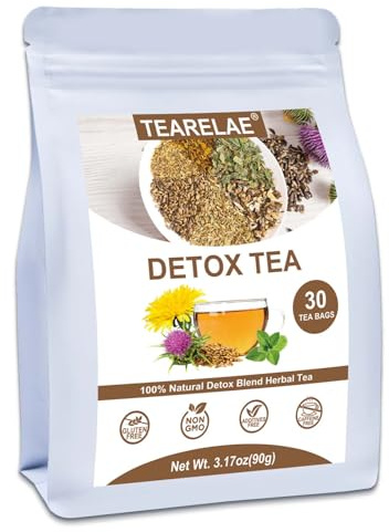 TEARELAE - Detox Tea, 30 Count Herbal Liver Detox Tea Bag - Milk Thistle Seed, Dandelion Root, Licorice Root, Fennel, Turmeric, Peppermint - Support Liver Function