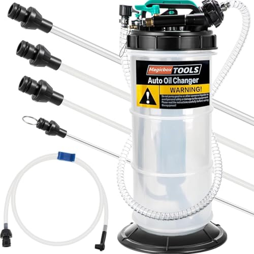 Magicbox 5.3L Kapazität Ölabsaugpumpe Auto Dual-System(Manuell + Pneumatisch) mit 6 Schläuchen & Sicherheitsventil–1,5m Schlauch für Auto, Motorrad, Boot, Industrietauglich, Rostbeständig
