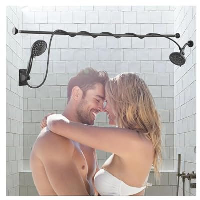 NJDQFA Double Pommeau De Douche Réglable Barre De Douche,Colonne De Douche pour Couples,Multimodal Ensemble De Douche Set,Noir