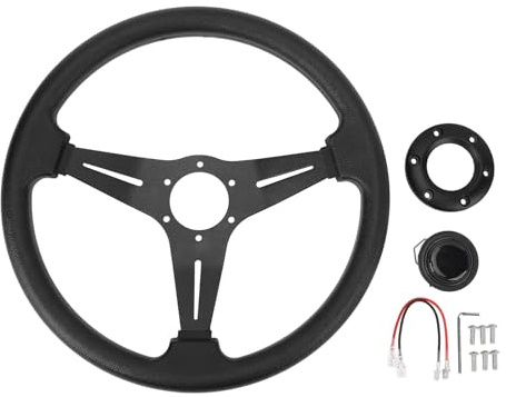 Volante Universale, Volante per Auto Stile Corsa in Pelle PU 14 Pollici, Abbigliamento Superiore, Presa Comoda (BLACK)