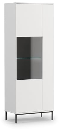 AXLIVING Vitrinenschrank Glas „Queba QT07 – 70 cm Breite, Modern Weiß, 190 cm Höhe, für Wohnzimmer