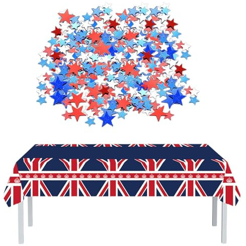 IDNVFY 1 Pezzo di Tovaglia della Bandiera Britannica E Coriandoli A Stella 10G, Coriandoli Lanciati Lucenti, Materiali di Decorazione delle Feste, Disposizione delle Scene.