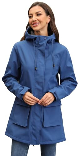 Chiguo Chaqueta impermeable ligera de invierno para mujer, abrigo cálido con forro polar, chaqueta larga de softshell