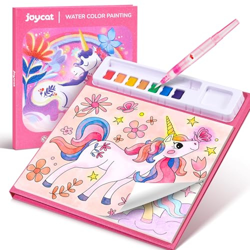 JoyCat Malbuch mit Wasserfarben, Magisches Pony, Rosa | Malset mit Wasserfarben für Kinder von 3 bis 8 Jahren, kreativer Kunst- und Bastelspaß für Reisen und als Geburtstagsgeschenk