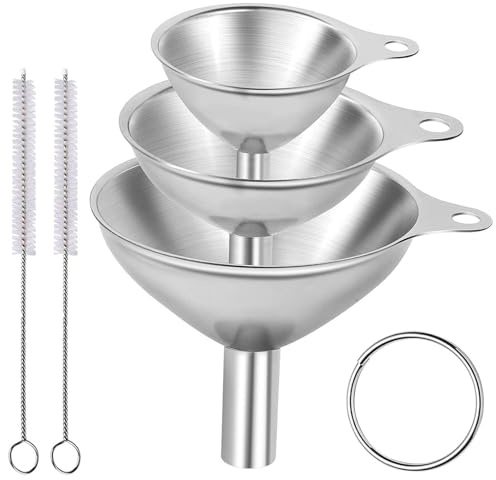 Ensemble D'entonnoirs En Acier Inoxydable 3 Tailles Avec 2 Brosses De Nettoyage Entonnoirs Métalliques Polyvalents For Le Transfert De Liquides,D'huiles Essentielles Poudres Et De Petites Épices