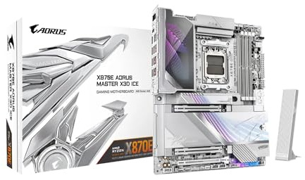 GIGABYTE X870E AORUS Master X3D Ice AMD AM5 LGA 1718 ATX Motherboard, Ryzen 9000/8000/7000, DDR5, 18+2+2 Power Phase, 5X M.2, PCIe 5.0, WiFi 7, 10GbE