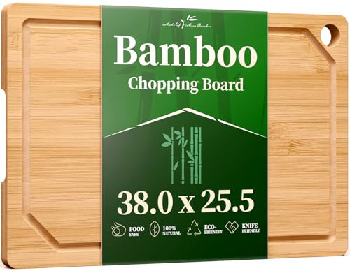 Kitsure Bamboo Chopping Board - Multi-Size Wooden Chopping Boards for Kitchen, 38.0 x 25.5 cm, Kitchen Essentials with Deep Juice Grooves, Cutting Board for Prep & Serving, Large, Natural